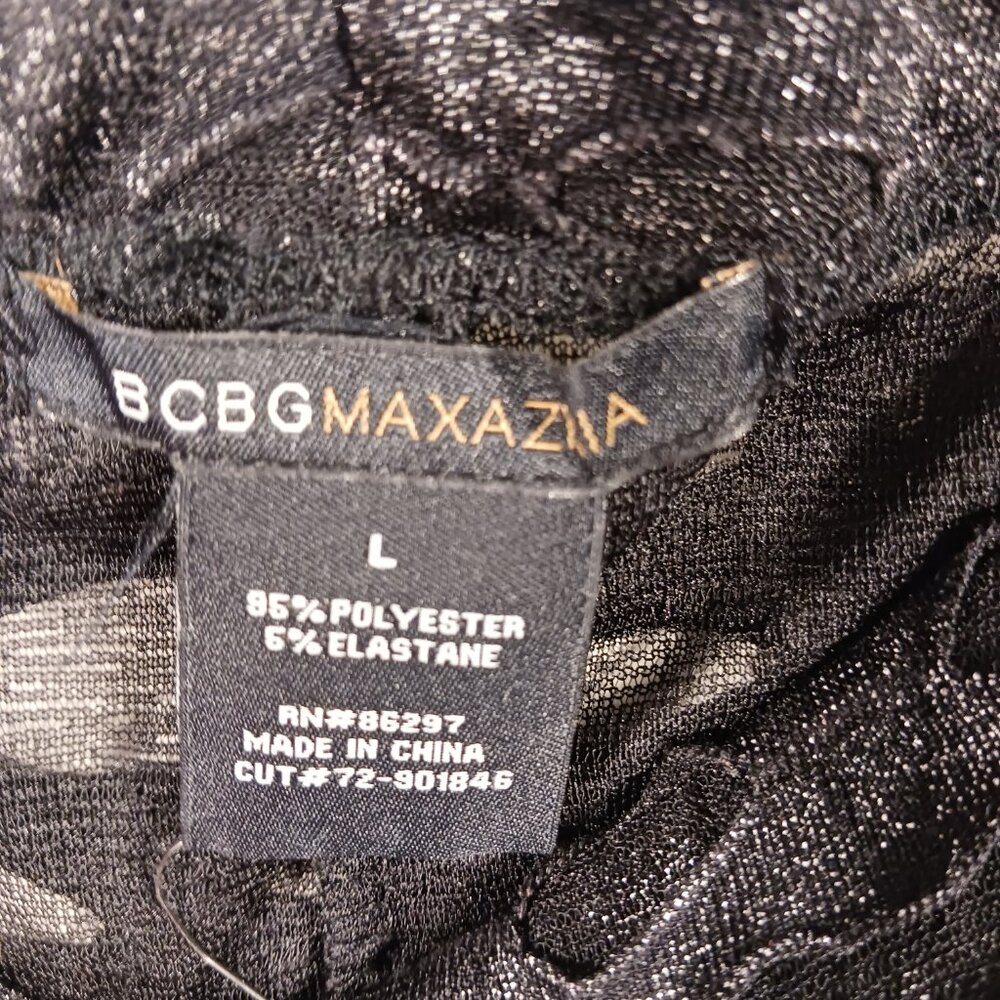BCBG Maxazria, NWT Black Gunmetal Sheer Shiny Leggings W 3D Cutout Overlay, Goth - Picture 2 of 16